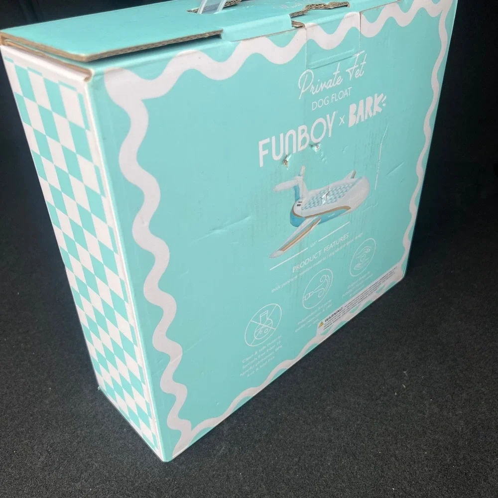 FUNBOY x BARK Private Jet Dog Float Inflatable Pool Toy Blue White L55 x H17.5